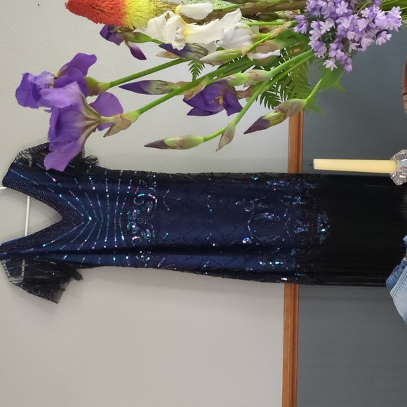Flapper dress, Navy and sequin midi dress with lots of Fringe and bling - Picture 2 of 3